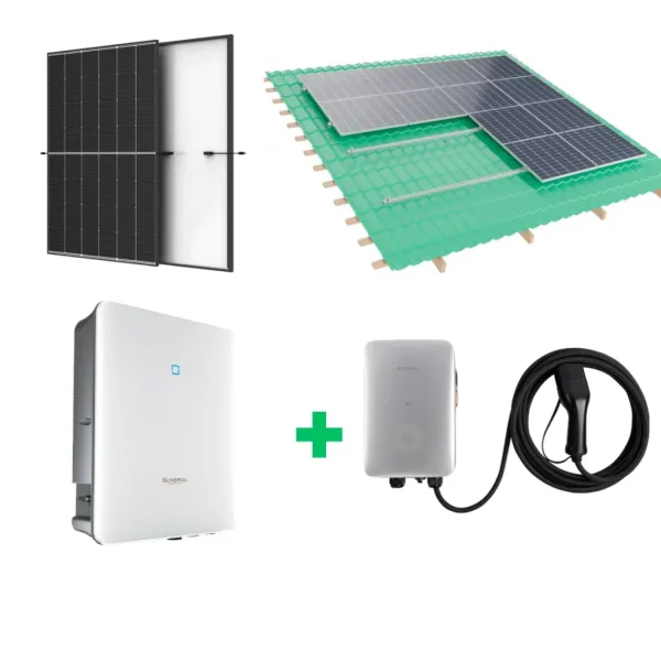 10 kW saules elektrostacijas komplekts + 11 kW elektroauto uzlādes stacija. Sungrow un Trina