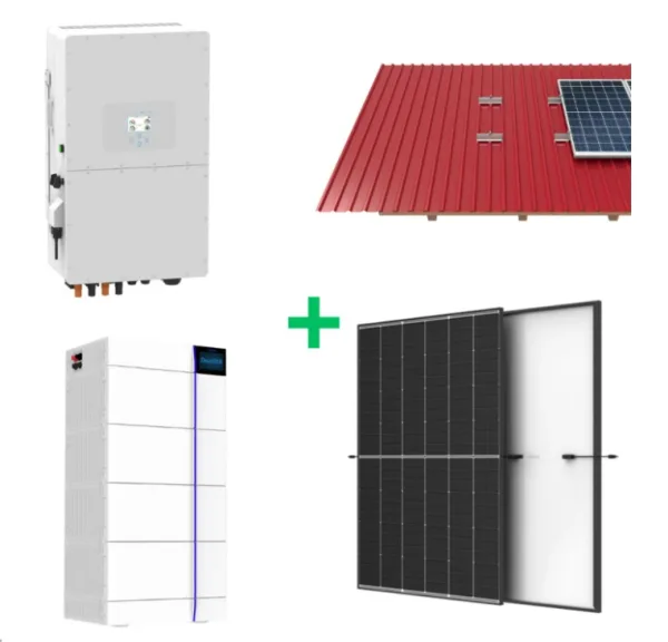 10 kW saules elektrostacijas aprīkojums + 16 kWh enerģijas uzkrājējs, Deye, Trina. Trapecveida skārda konstrukcija