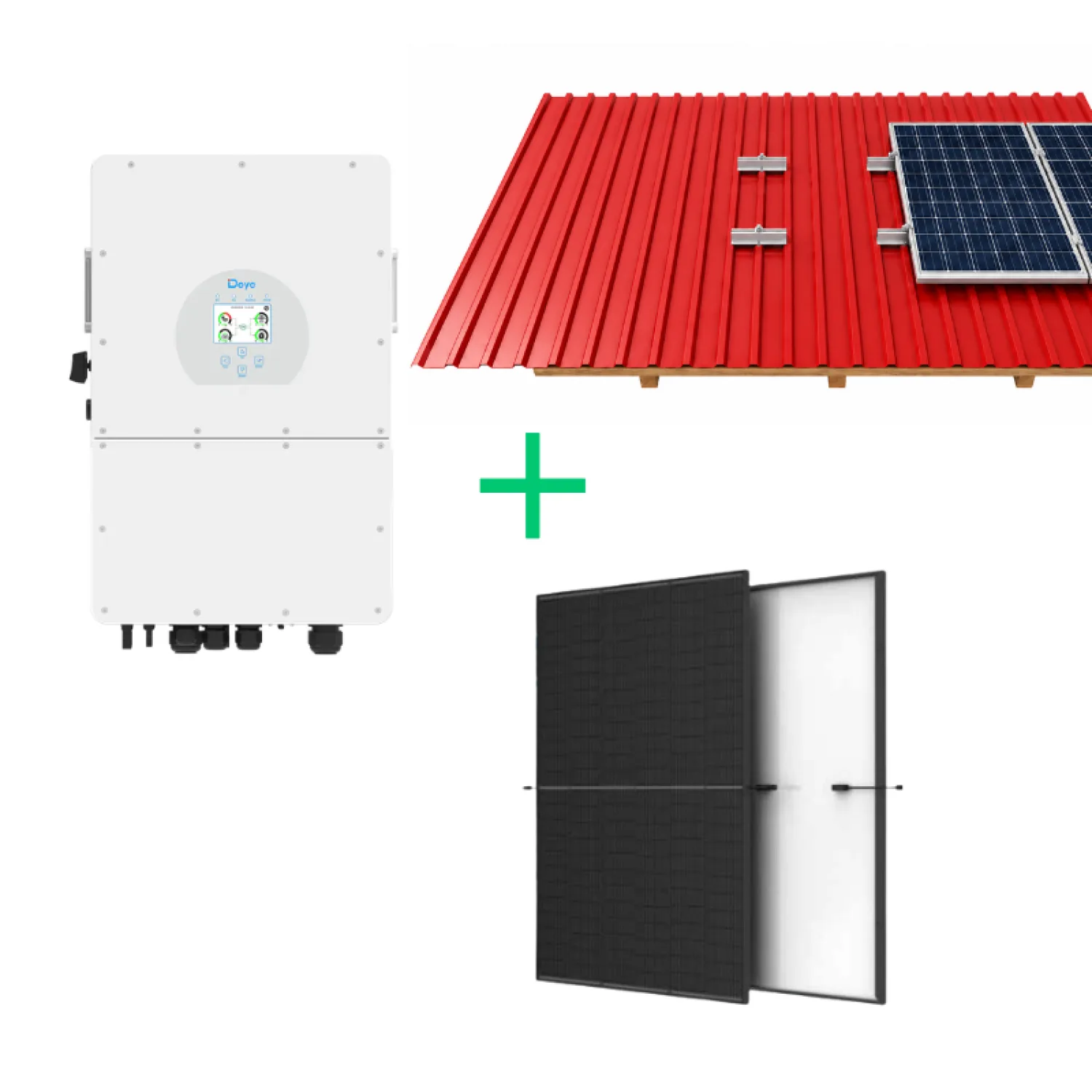 10 kW hibrīdās saules elektrostacijas komplekts, Deye + Trina + montāžas konstrukcija